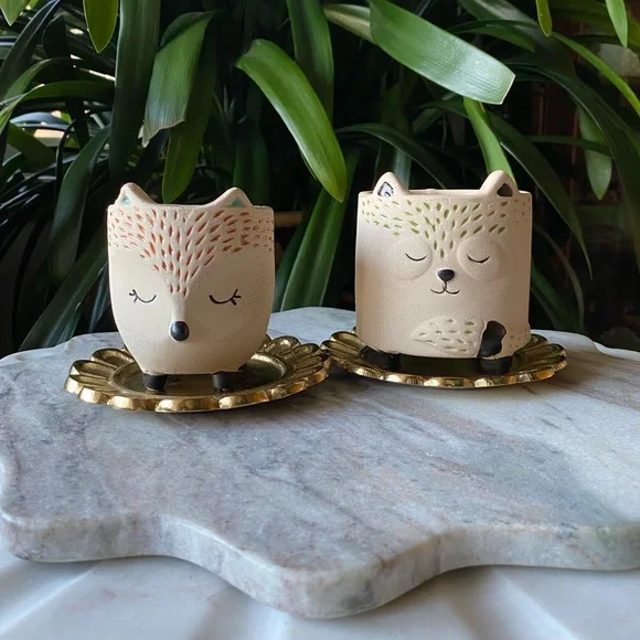 Adorable Set of 2 Fox Planter Pots - Mini Animal Vases - Ceramic Decor - Picture 11 of 11